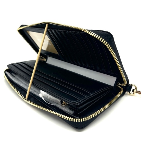 Michael Kors Large Continental Wallet Wristlet Black/Gold - Picture 9 of 10